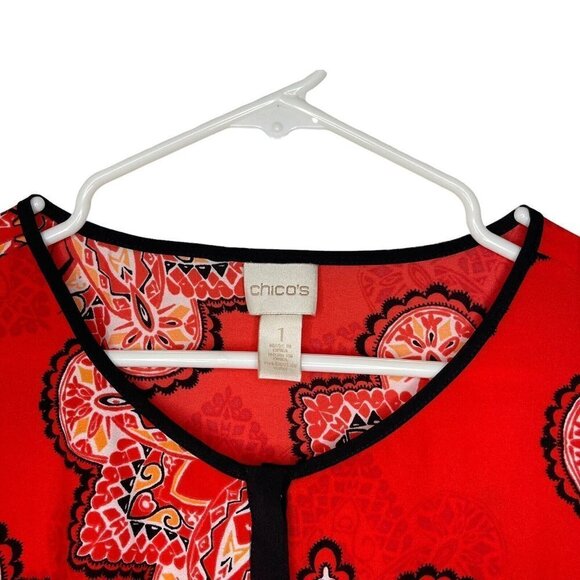 Chico’s Tiled Spice Cold Shoulder top Blouse size 1 M/8 - Picture 7 of 11